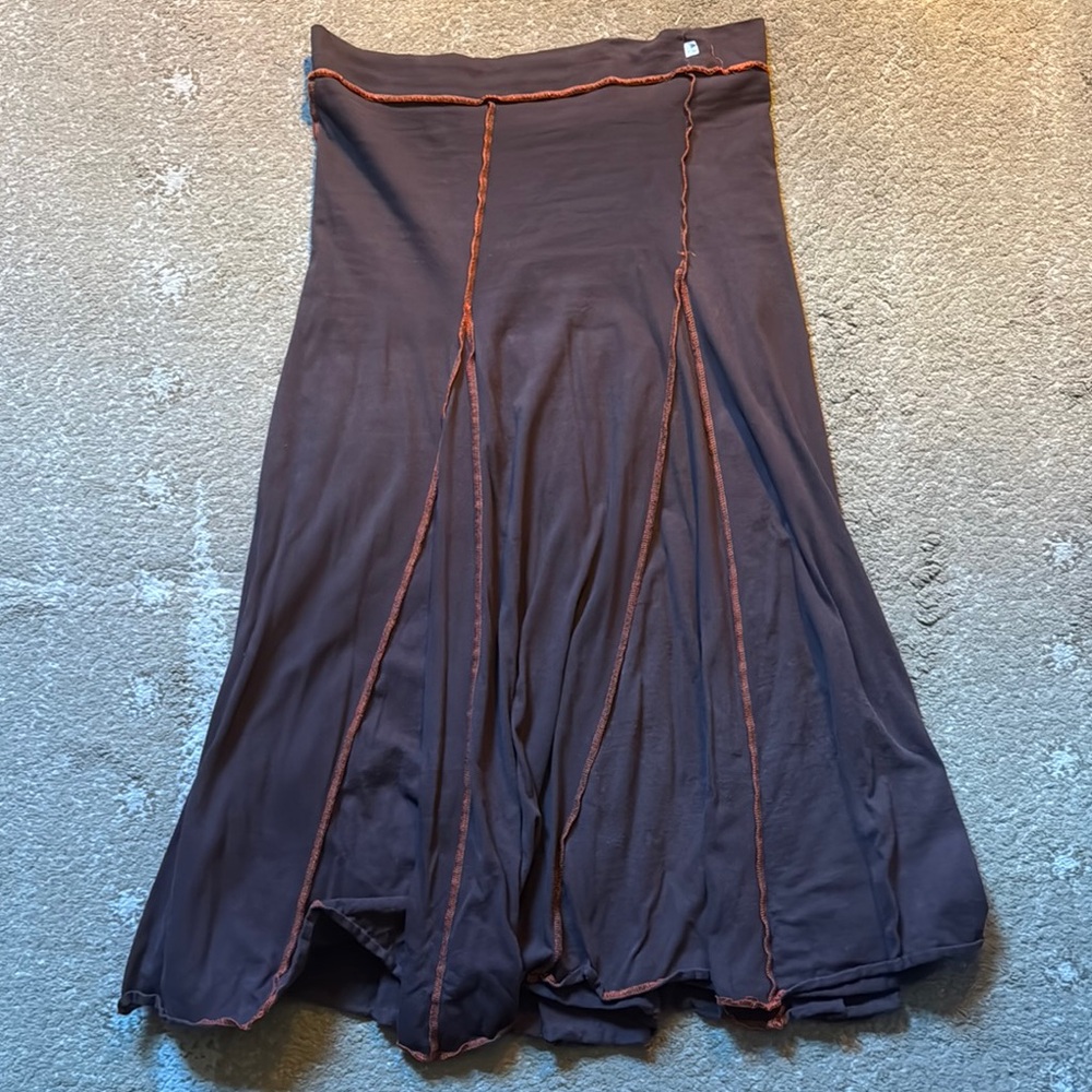 Organic Cotton Chocolate Brown A-Line Flare Skirt with Orange Accents